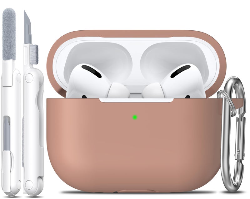 R-fun for AirPods Pro 2nd/1st Generation Case with Cleaner Kit,Soft Silicone Protective Case Cover for Apple AirPod Pro 2/1 for Women Men,AirPods Pro Case Accessories with Keychain,Milk Tea - Image 1